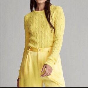 Lauren Ralph Lauren Yellow Cashmere Cable Knit Crewneck Sweater Sz M
